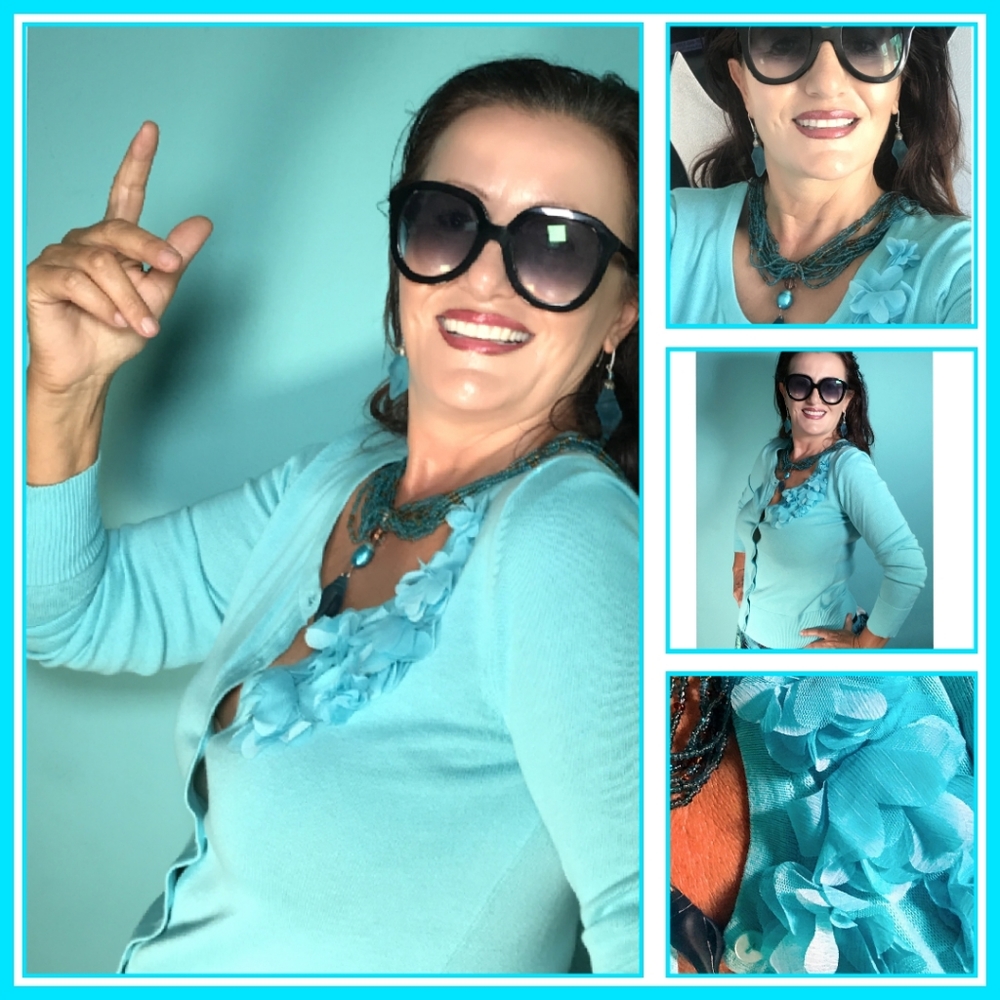 Women's  blue Sweater button down